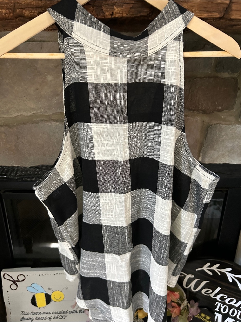 Bishop and Young Black  and White Plaid Sleeveless Tunic.